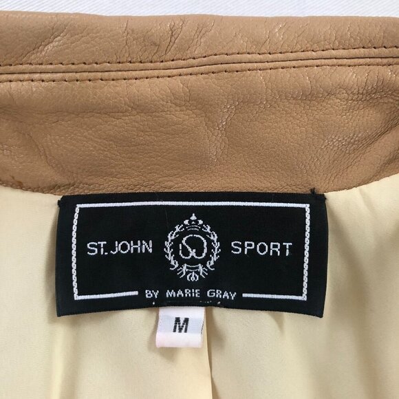 Vintage St. John Sport By Marie Gray 100% Leather Jacket Camel Size Medium EUC - Picture 2 of 16